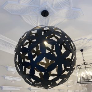 LS-20 Blossom 1 light All Black Wood Veneer Ball Pendant